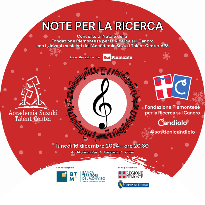 Manifesto per il concerto Note per la Ricerca parte di Natale a Candiolo